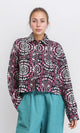 R206503 - Patterned Long Sleeves Short Shirt - Fuchsia & Black