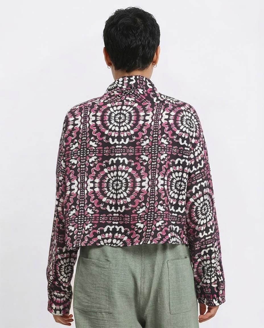 Ravin Women’s Mandala Print Cropped Boxy Shirt - Fuchsia & Black - R206503