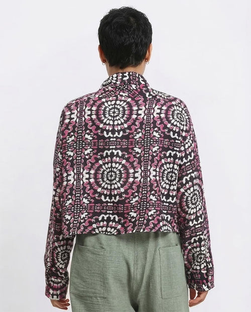 Ravin Women’s Mandala Print Cropped Boxy Shirt - Fuchsia & Black - R206503