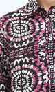 R206503 - Patterned Long Sleeves Short Shirt - Fuchsia & Black