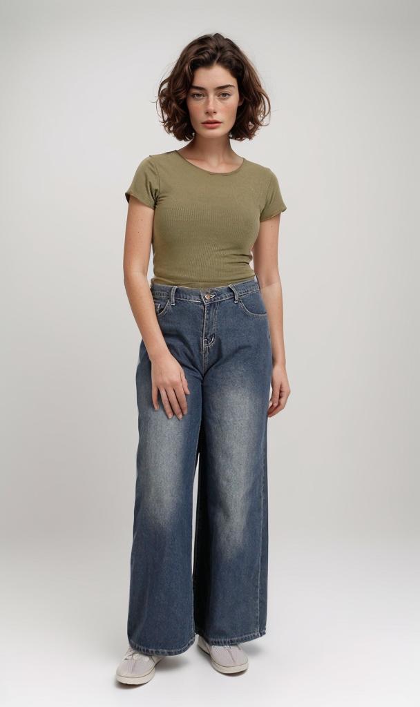 Olive Green Ribbed Lettuce Edge Crop Tee - R206517