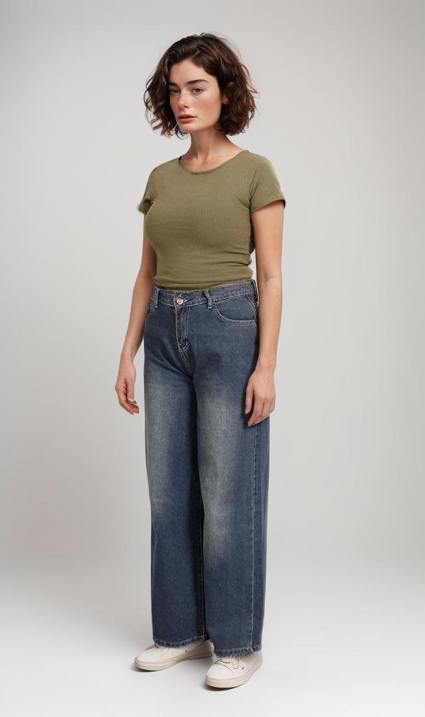 Olive Green Ribbed Lettuce Edge Crop Tee - R206517