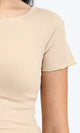 R206519 - Short Sleeves Ribbed Summer Top - Dark Beige
