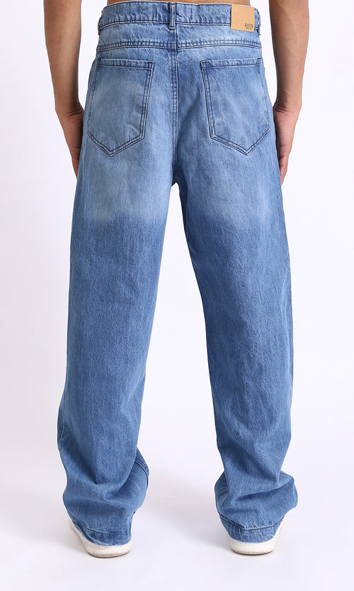 R206526 - Wide Leg Casual Cotton Jeans - Light Blue