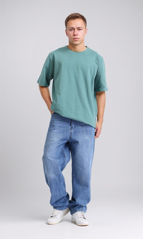 R206526 - Wide Leg Casual Cotton Jeans - Light Blue