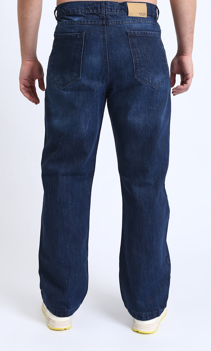 R206527 - Straight Leg Solid Cotton Jeans - Navy Blue