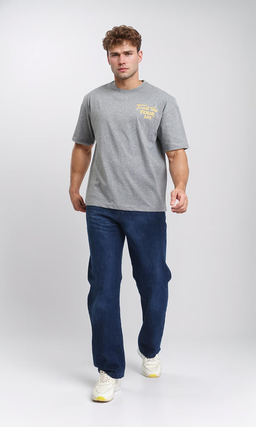 R206527 - Straight Leg Solid Cotton Jeans - Navy Blue