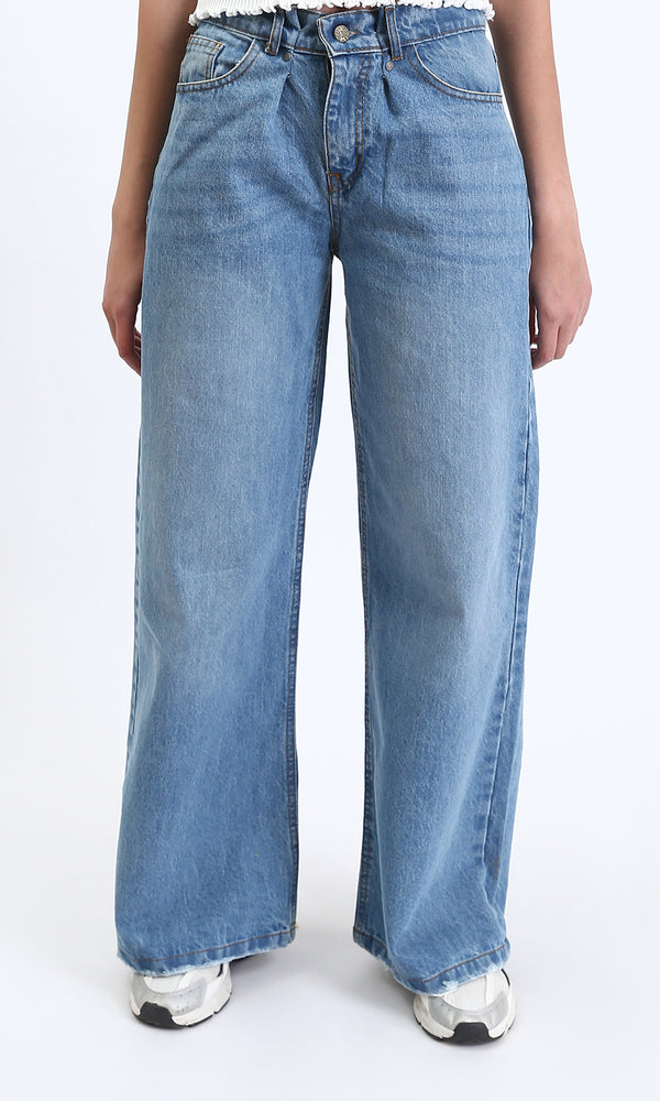 R206528 - Wide Leg Solid Casual Jeans - Light Blue
