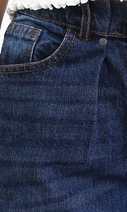 R206529 - Wide Leg Solid Casual Jeans - Navy Blue