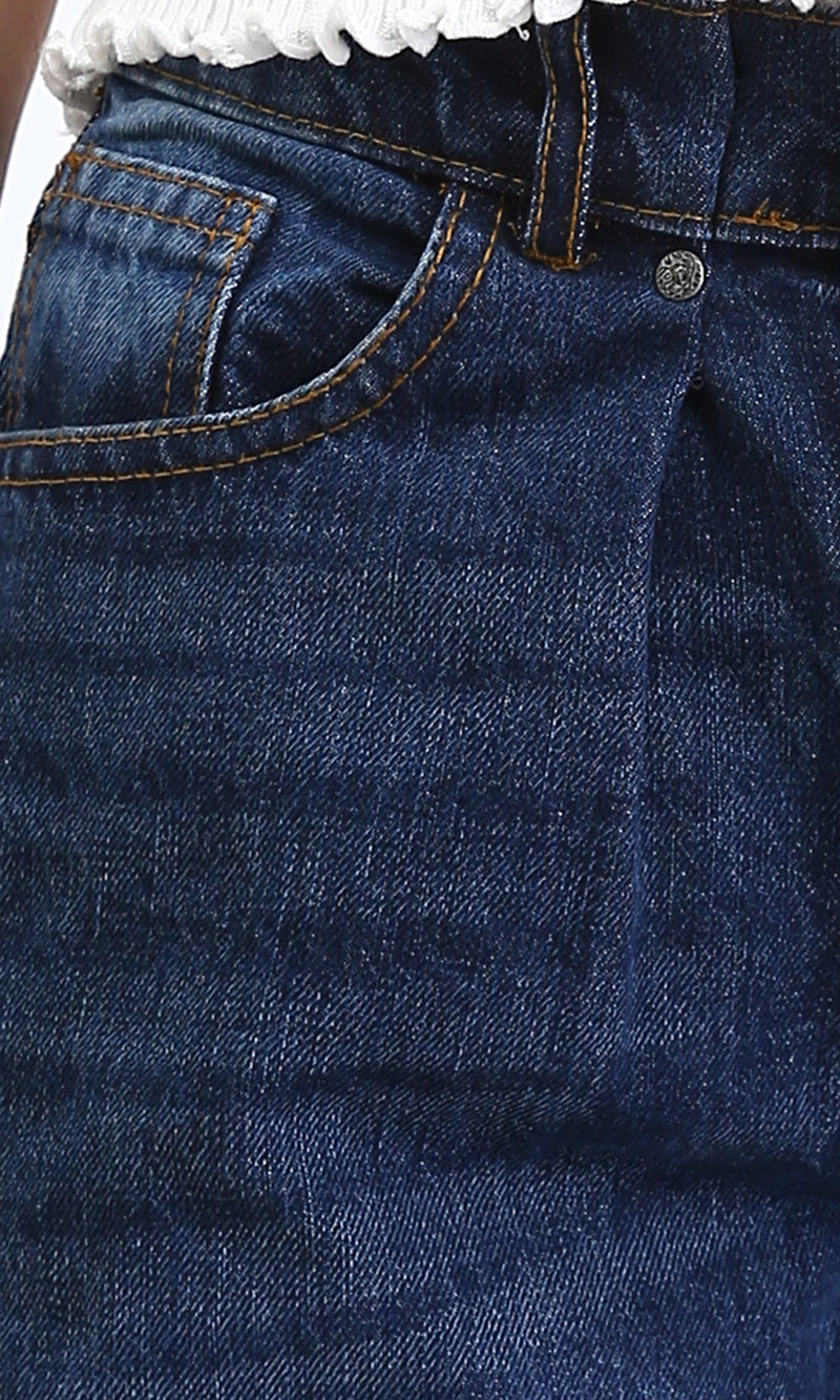 R206529 - Wide Leg Solid Casual Jeans - Navy Blue