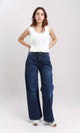 R206529 - Wide Leg Solid Casual Jeans - Navy Blue
