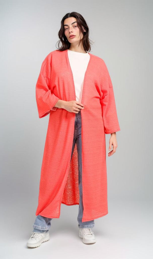 R206557 - Textured Tricot Kimono - Coral Pink