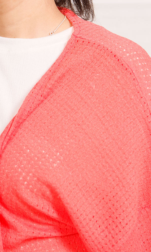 R206557 - Textured Tricot Kimono - Coral Pink