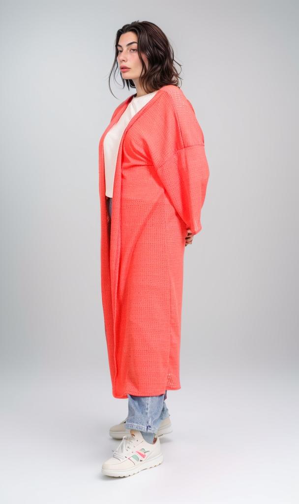 R206557 - Textured Tricot Kimono - Coral Pink