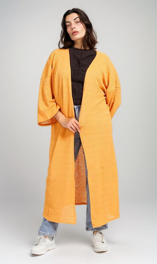 R206559 - Tricot Textured Kimono - Mustard Yellow