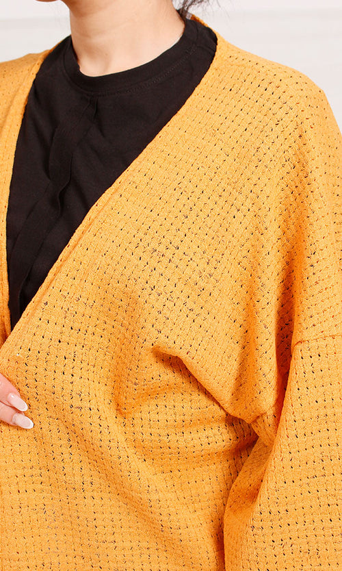 R206559 - Tricot Textured Kimono - Mustard Yellow