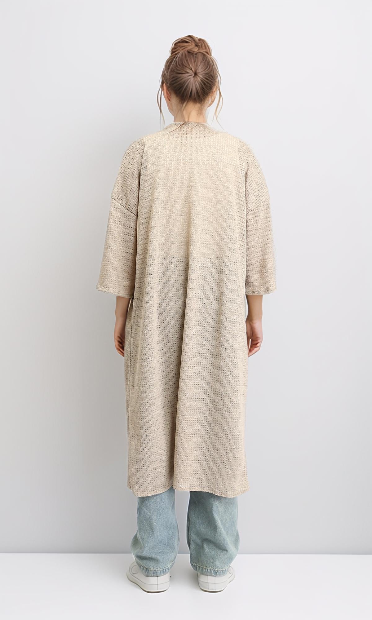 R206561 - 3/4 Sleeves Slip On Long Cardigan - Light Coffee
