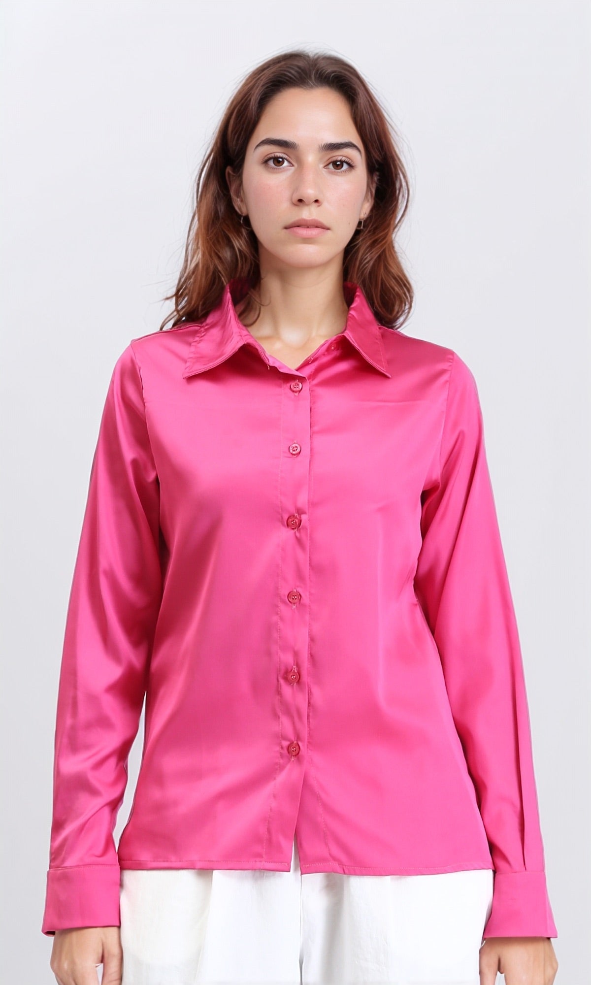 Solid Long Sleeves Stain Shirt - Fuchsia