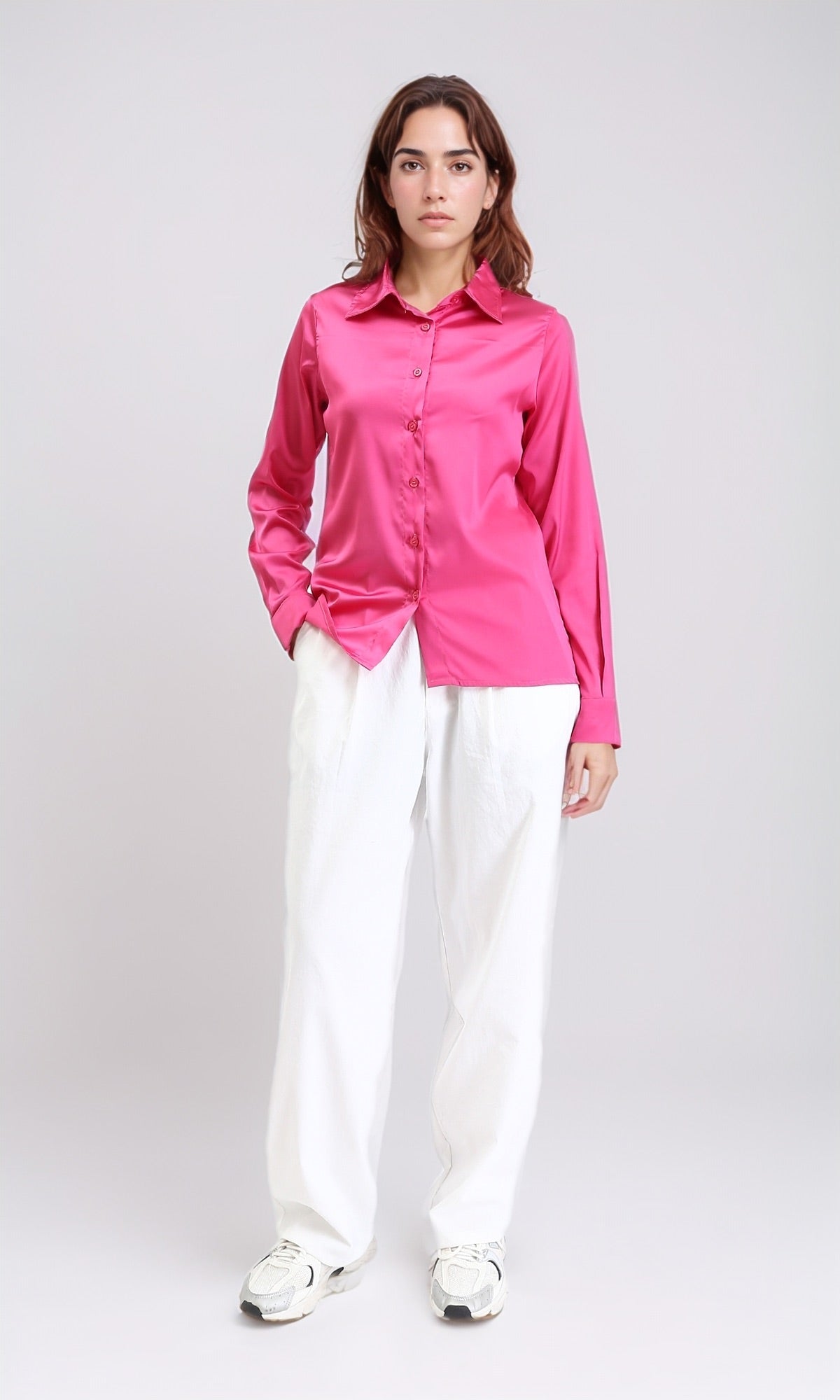 R206562 - Solid Long Sleeves Stain Shirt - Fuchsia