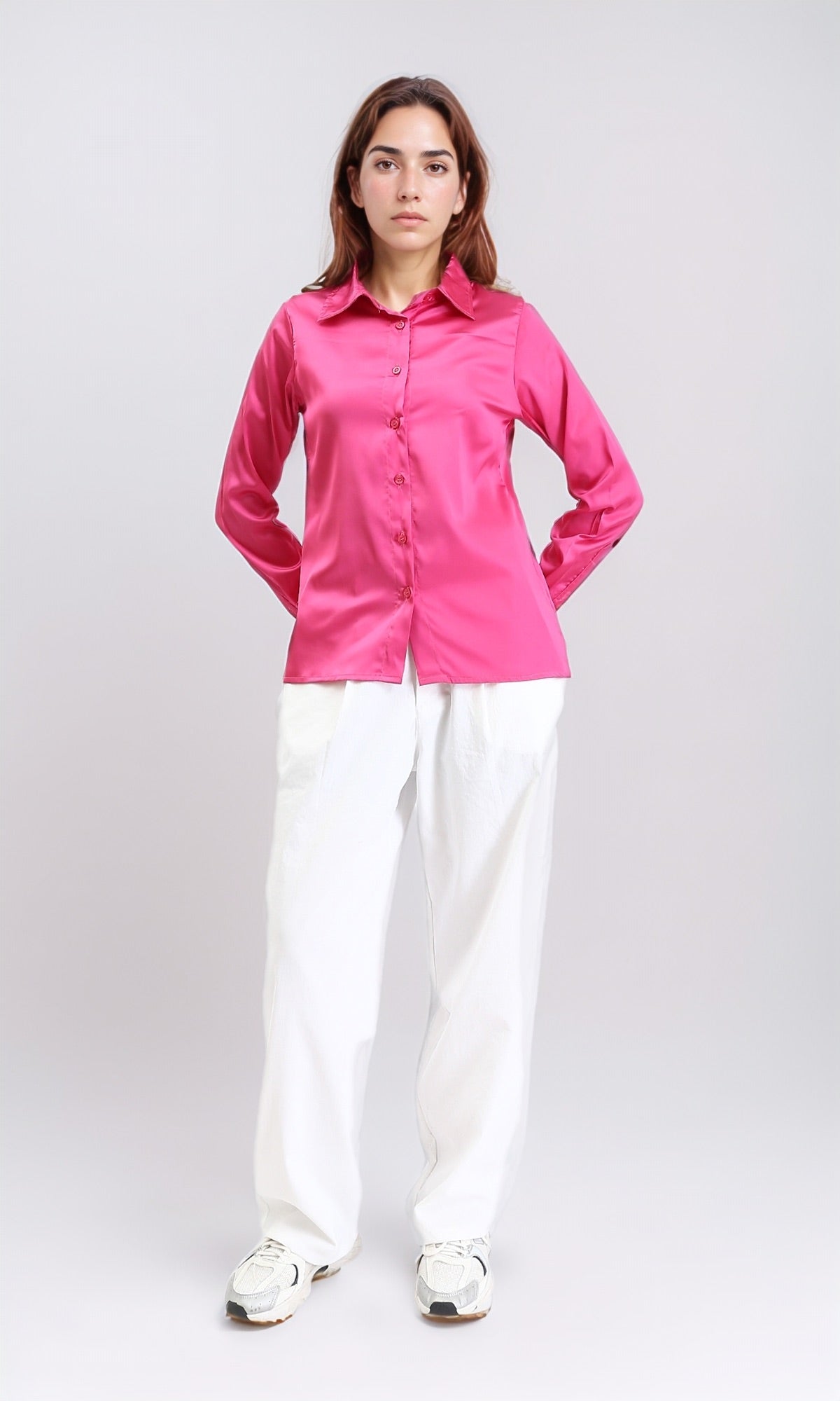 R206562 - Solid Long Sleeves Stain Shirt - Fuchsia