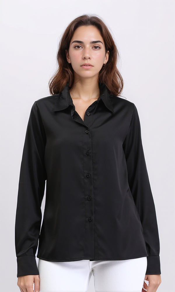 R206564 - Solid Long Sleeves Stain Shirt - Black