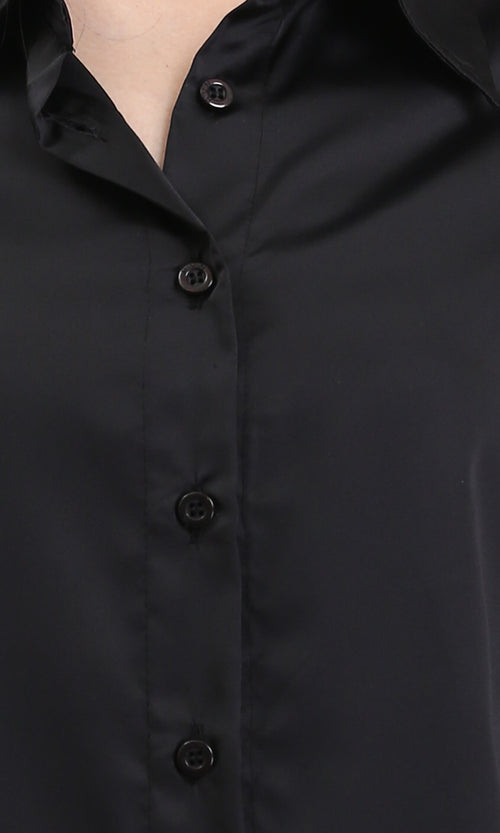 R206564 - Solid Long Sleeves Stain Shirt - Black