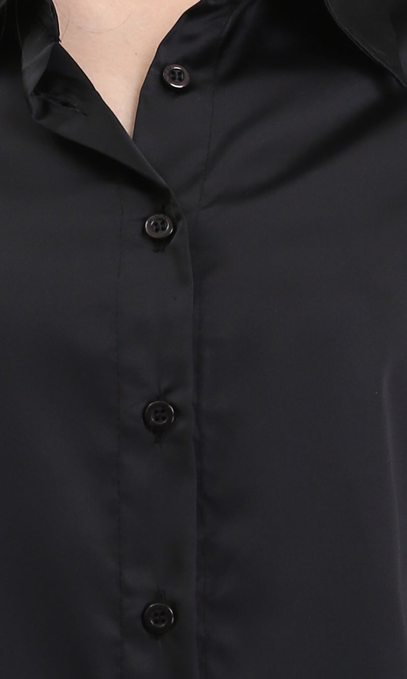 R206564 - Solid Long Sleeves Stain Shirt - Black