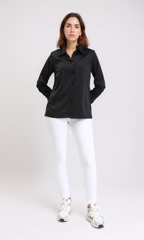 R206564 - Solid Long Sleeves Stain Shirt - Black