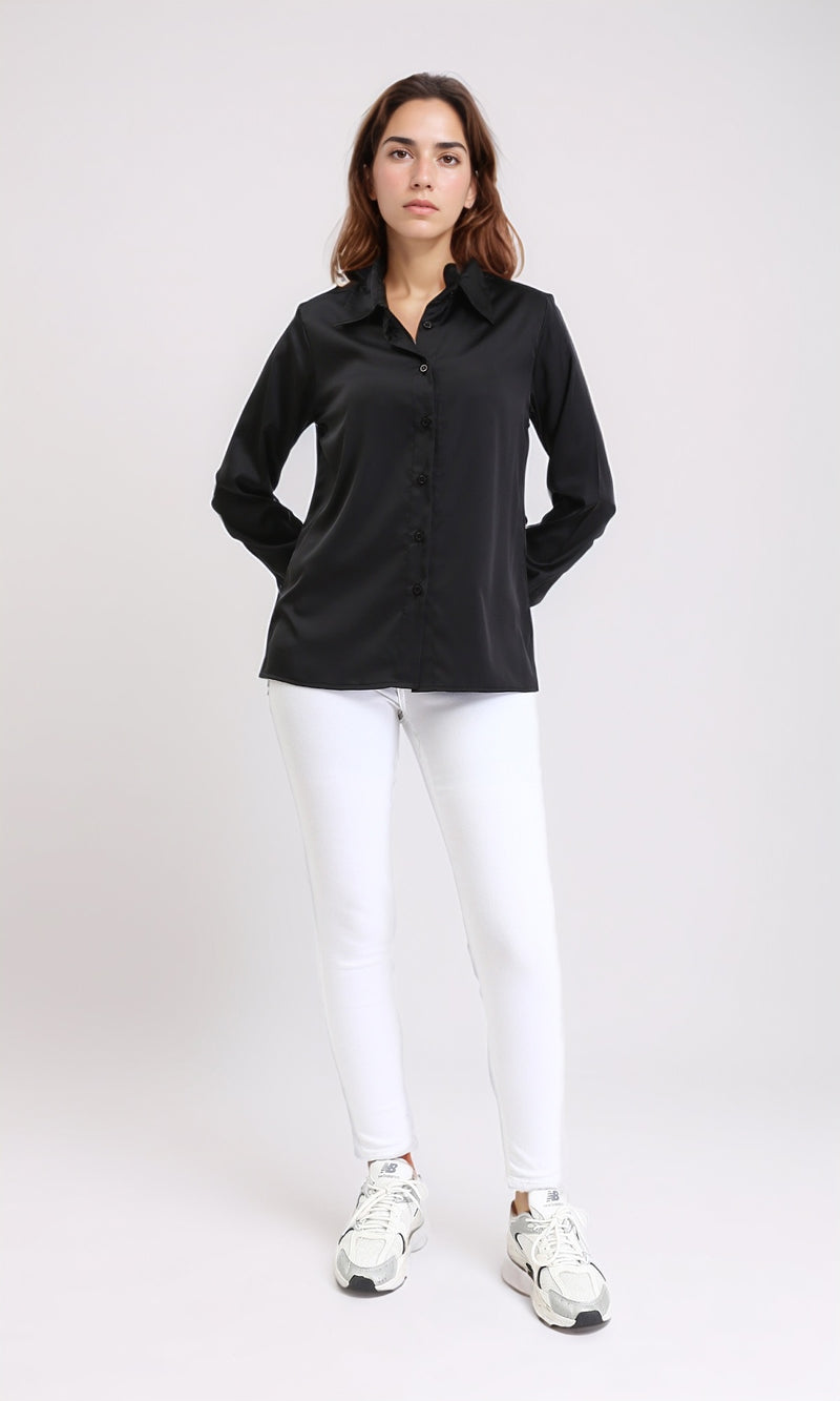 R206564 - Solid Long Sleeves Stain Shirt - Black