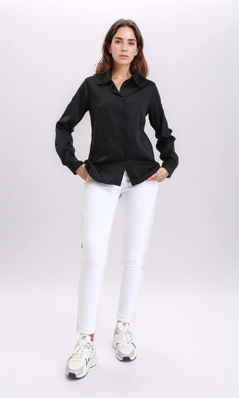 R206564 - Solid Long Sleeves Stain Shirt - Black
