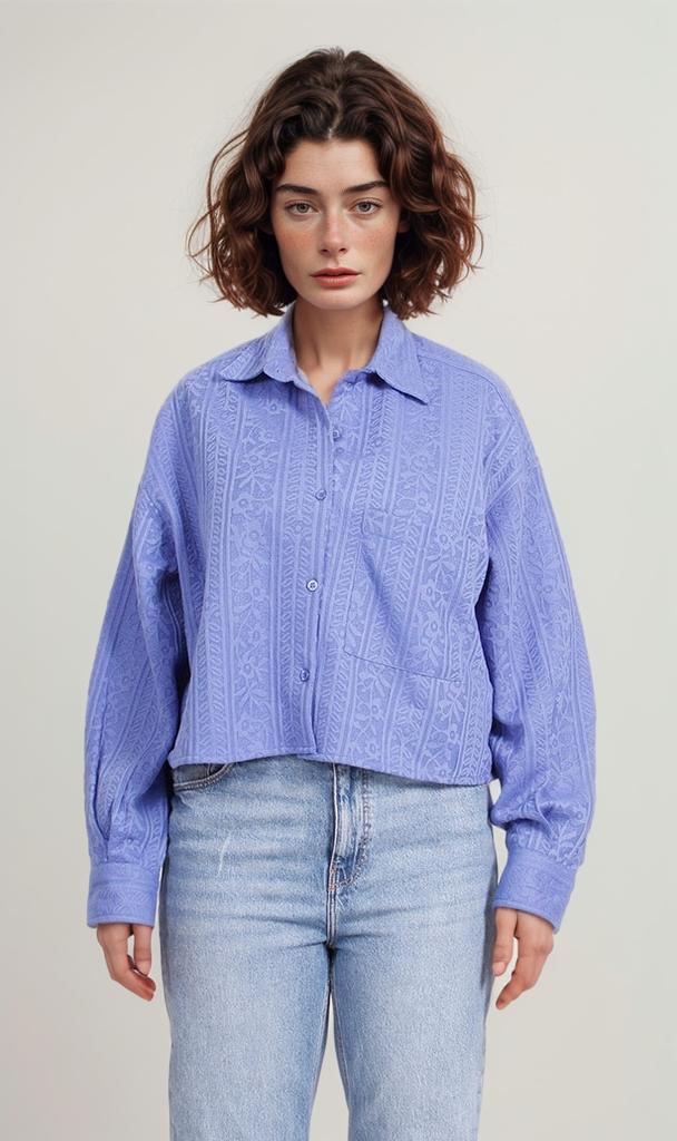 R206565-R206565 - Textured Button-Up Shirt - Blue