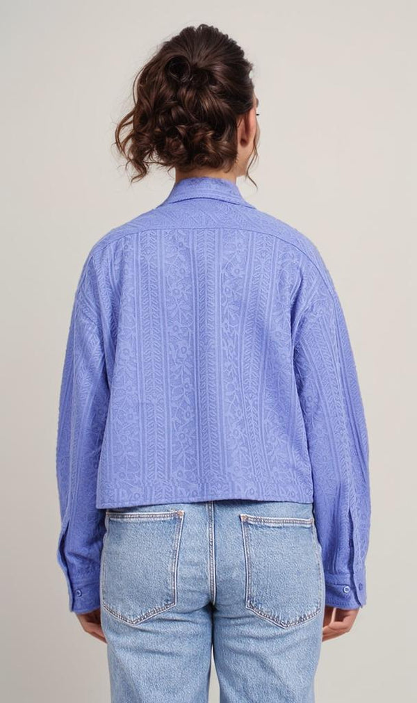 R206565-R206565 - Textured Button-Up Shirt - Blue