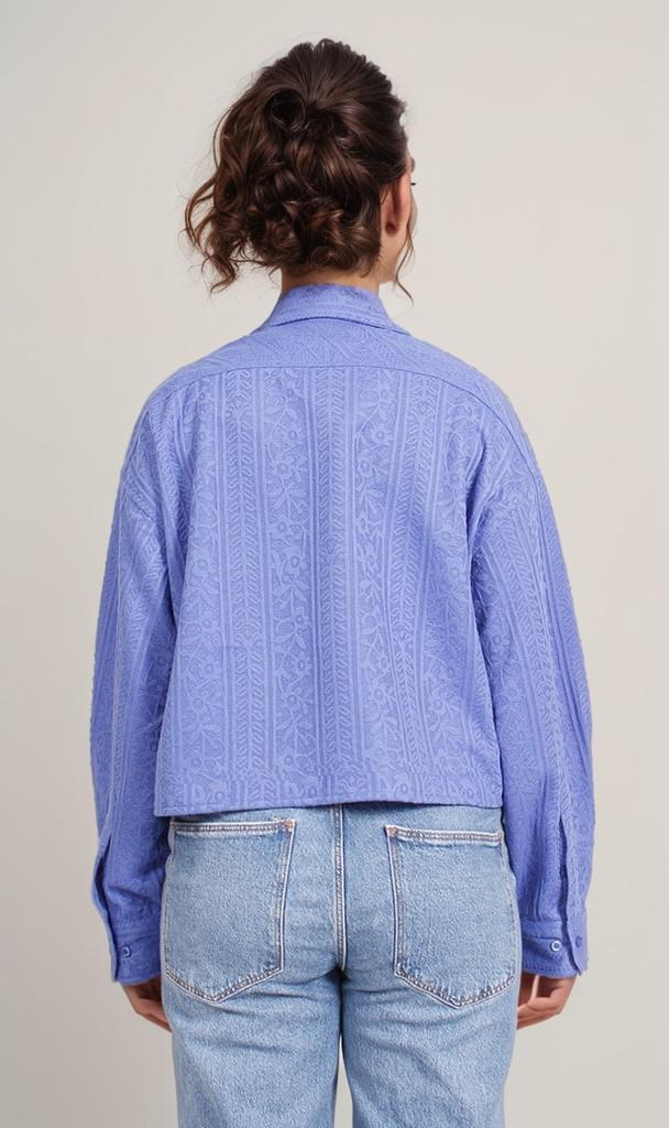 R206565-R206565 - Textured Button-Up Shirt - Blue