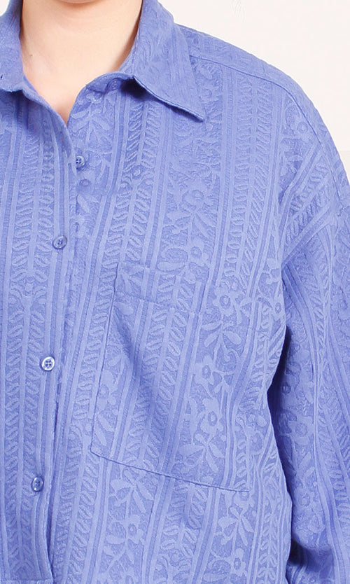 R206565-R206565 - Textured Button-Up Shirt - Blue