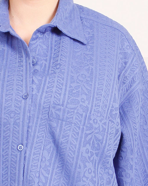 Ravin Textured Jacquard Cropped Shirt – Cornflower Blue - R206565