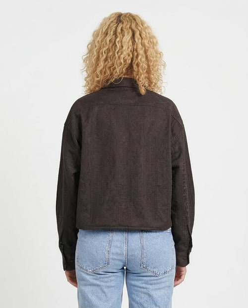 Women's Jacquard Textured Cropped Shirt – Charcoal - R206566