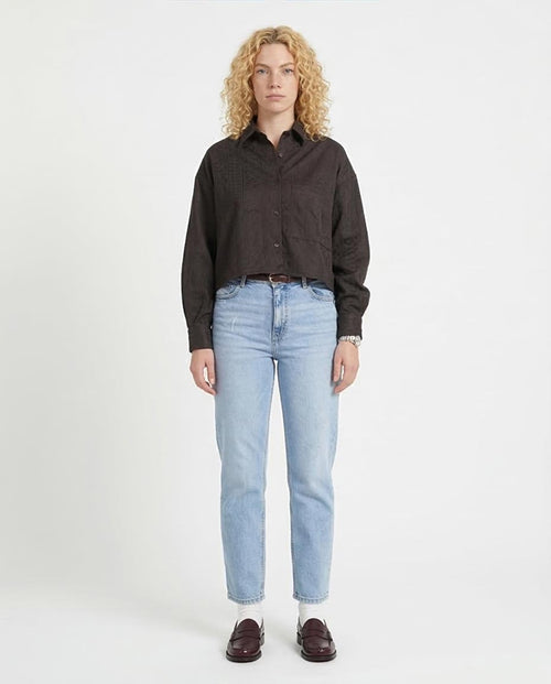 Women's Jacquard Textured Cropped Shirt – Charcoal - R206566