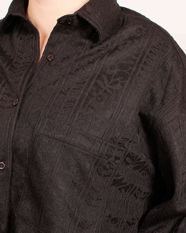 Women's Jacquard Textured Cropped Shirt – Charcoal - R206566