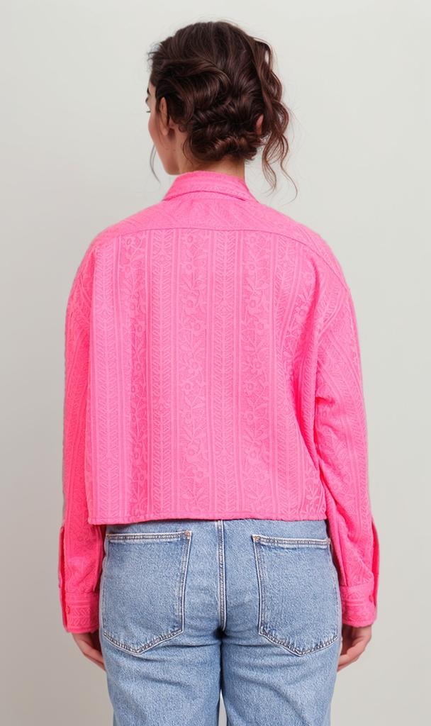 R206567-R206567 - Textured Cropped Shirt - Pink