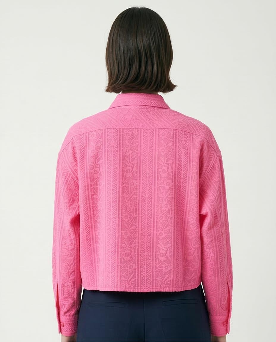 Ravin | Botanical Jacquard Cropped Utility Shirt - Pink - R206567