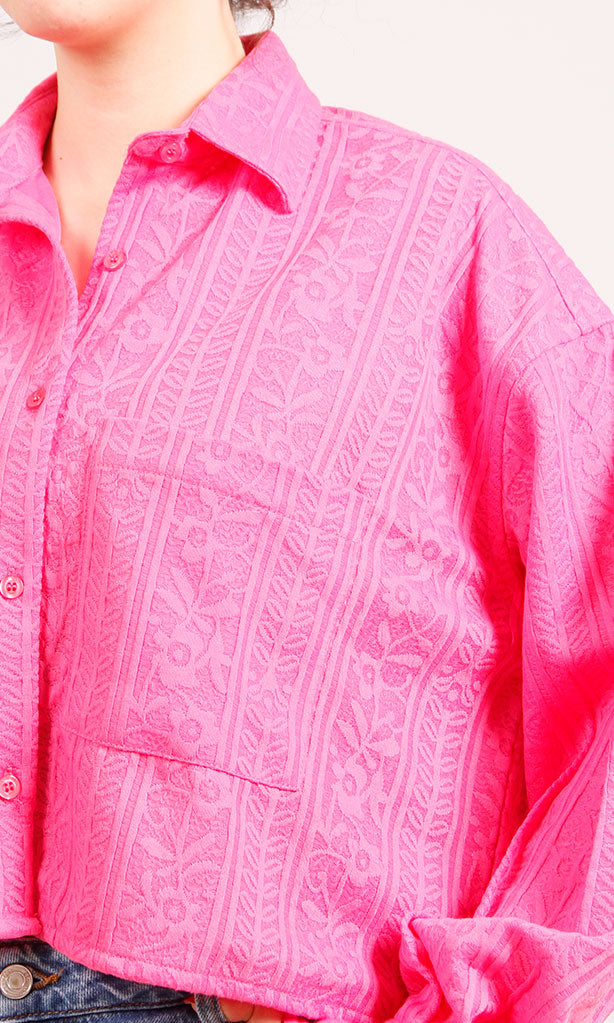 R206567-R206567 - Textured Cropped Shirt - Pink