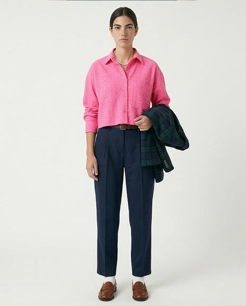 Ravin | Botanical Jacquard Cropped Utility Shirt - Pink - R206567