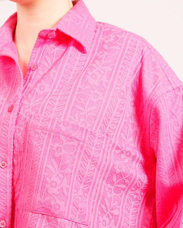 Ravin | Botanical Jacquard Cropped Utility Shirt - Pink - R206567