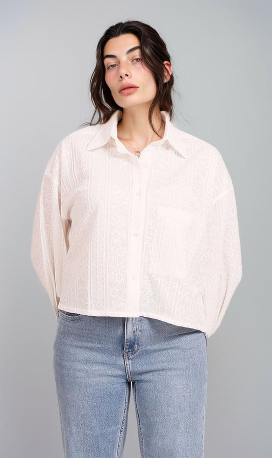 R206568 - Textured Button-Up Shirt - White