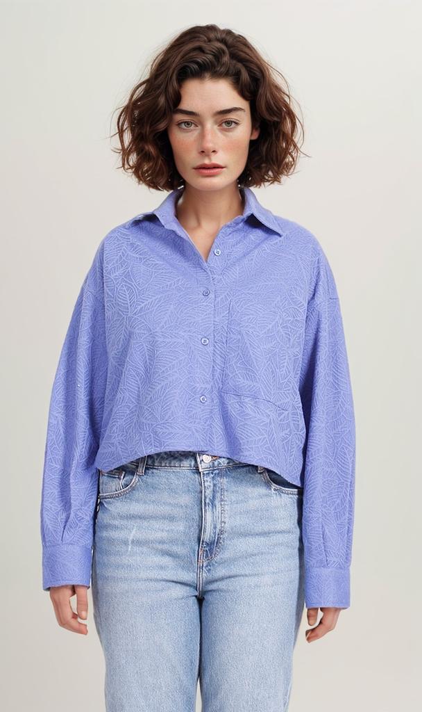 Cropped Button-Up Shirt - Light Purple