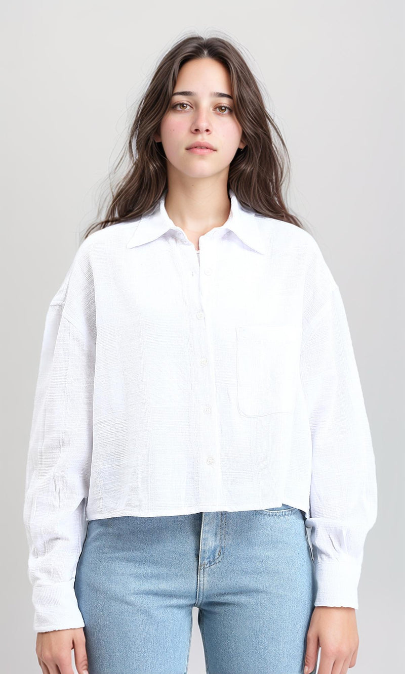 R206570 - Casual Long Sleeves Shirt with Front Pocket - White