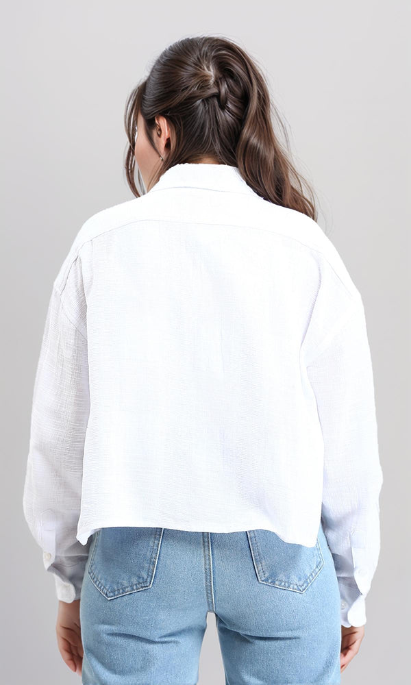 R206570 - Casual Long Sleeves Shirt with Front Pocket - White