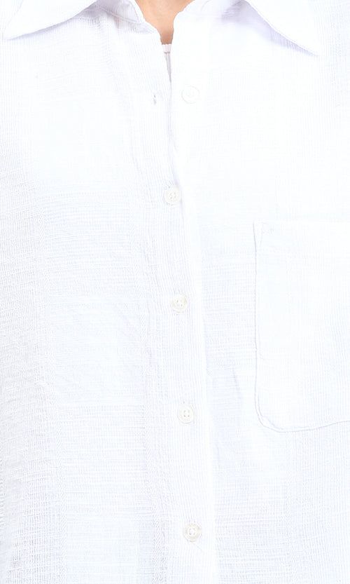 R206570 - Casual Long Sleeves Shirt with Front Pocket - White