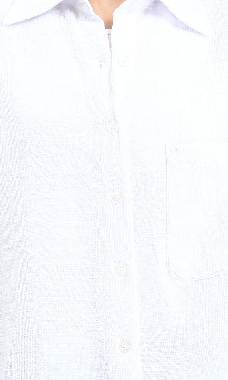 R206570 - Casual Long Sleeves Shirt with Front Pocket - White