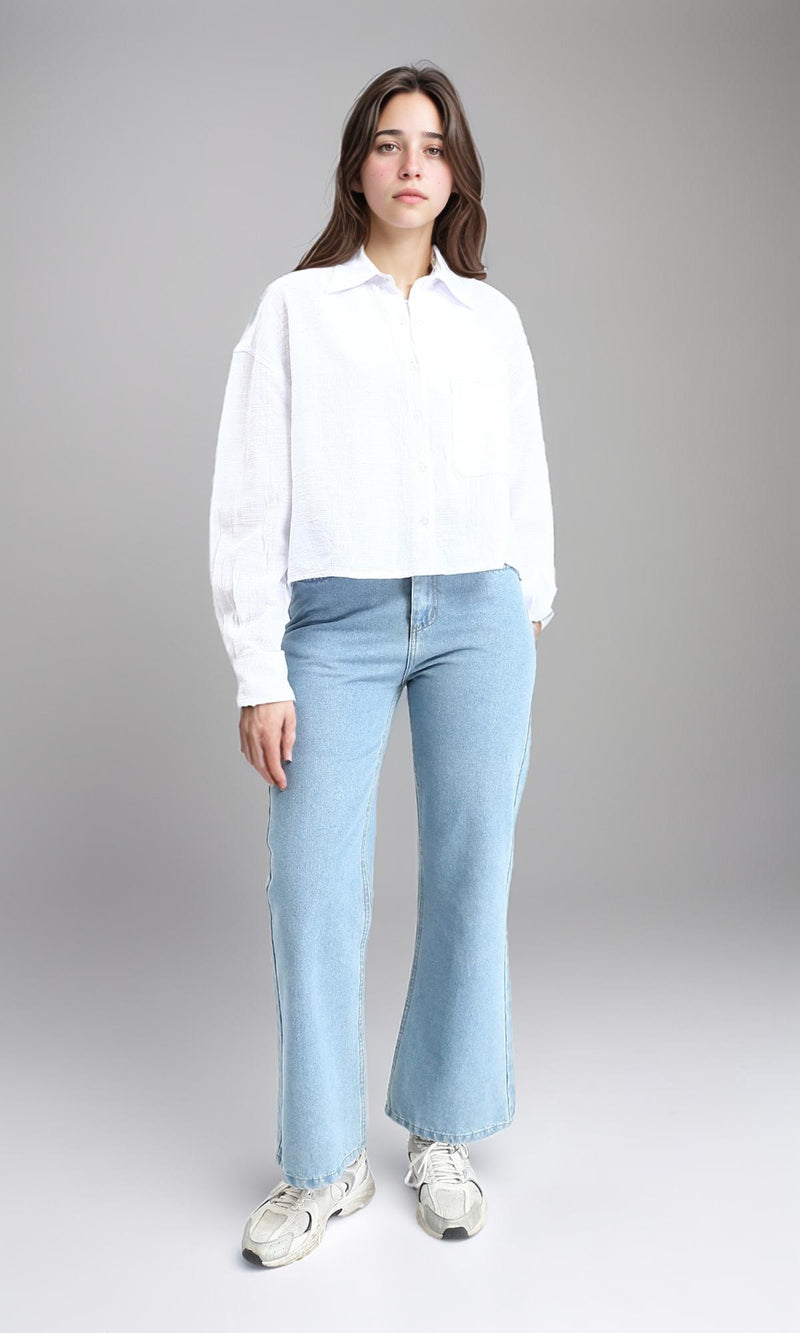 R206570 - Casual Long Sleeves Shirt with Front Pocket - White
